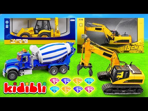 Juguetes Excavadora, Mezcladora, Camiones Encuentran un Tesoro 💎🚧 Vídeo educativo infantil | Kidibli