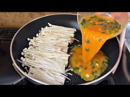 Egg over enoki mushrooms. Easy and delicious! I make this almost every day!