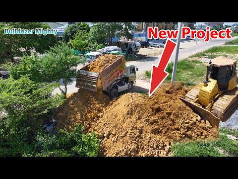 New Project! Best Bulldozer KOMATSU DR51PX Push Soil & Stone, Dump Truck Unloading