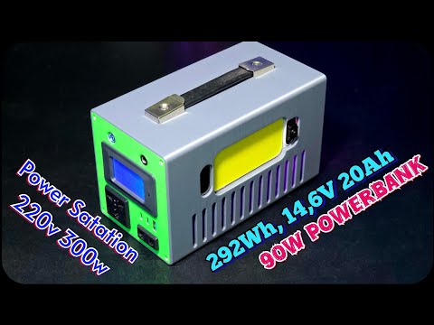 V2 - DIY Mini Power Station 292Wh | Pure Sine Inverter 220v 300W, 90W Fast Charge, Camping Light