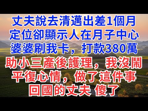 丈夫說去清邁出差1個月,定位卻顯示人在月子中心,婆婆刷我卡,打款380萬,助小三產後護理,我沒鬧,平復心情,做了這件事,回國的丈夫傻了!#慧心家事#為人處世#生活經驗#情感故事#戀愛#情感#婚姻