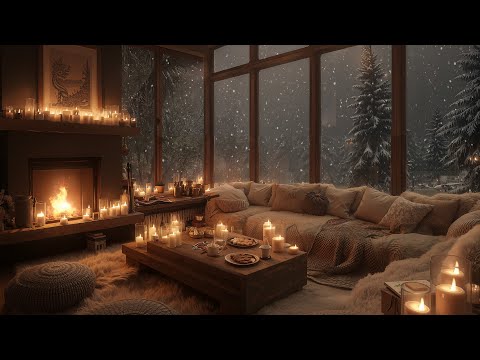 Peaceful Winter Cabin by the Window ❄️ Soft Piano, Snowfall & Cozy Fireplace for Sleep