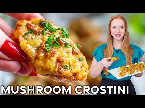 Cheesy Baked Mushroom Crostini | Easy Appetizer!