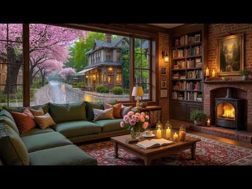 Gentle Rain Coffee Shop Music ☕ Smooth Jazz Piano & Fireplace Sounds for Work, Study & Relax