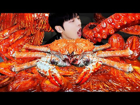 ASMR MUKBANG | SEAFOOD, Giant KingCrab, Octopus, FIRE Noodle, Mushroom, Squid Recipe