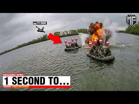 Ukrainian FPV Drones Spot Russian Marines on Boats Crossing River - Then THIS Happened...