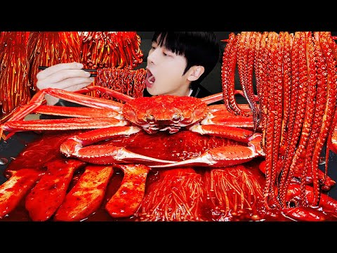 ASMR MUKBANG | SEAFOOD, Giant KingCrab, Octopus, FIRE Noodle, Mushroom, Squid Recipe