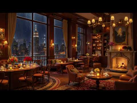 Jazz Relaxing Music for Study, Work ☕ Winter New York Cafe Ambience & Warm Fireplace Sounds