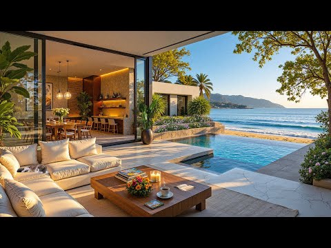 Let the Ocean in Your Mind with Gentle Jazz | Relaxing Jazz & Wave Sounds at a Seaside Villa