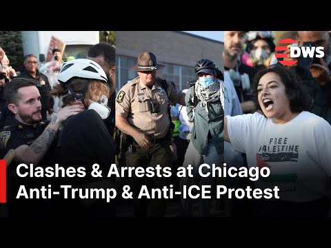 TENSE MOMENTS: Shouting, Clashes & Arrests at Chicago Anti-Trump & Anti-ICE Protest | AM1E
