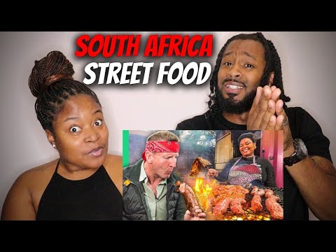 🇿🇦 American Couple Reacts "South Africa Street Food in Johannesburg!! Braai, Bread and Beef Head!!"
