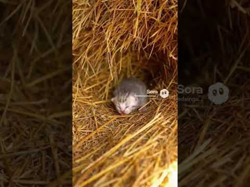 newborn kitten sleeping in hay