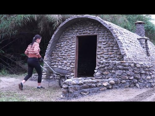300 Days Alone Girl Build a Stone Cabin with Many Stone /TIMELAPSE from Start To Finish