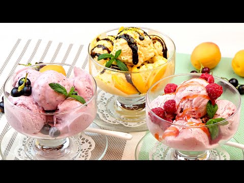 3 fruit and creamy ice cream recipes - raspberry, apricot and blackcurrant ice cream!