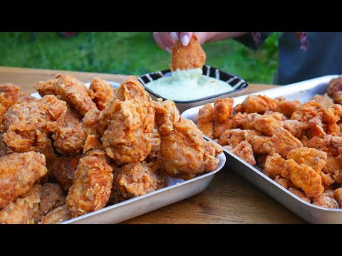 ХРУСТЯЩИЕ КУРИНЫЕ КРЫЛЫШКИ и ПОПКОРН КАК В КФС. ЧЕСНОЧНЫЙ СОУС. РЕЦЕПТ В КАЗАНЕ НА КОСТРЕ.