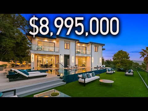 Touring an Encino Modern Mansion with a 2-Story Movie Theater!