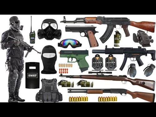 Special Police Weapons Toy set Unboxing-M416 guns, Gas mask, Glock pistol, Dagger