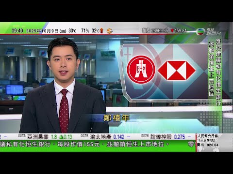 0900 無綫早晨新聞|滙控宣布私有化恒生銀行 每股作價155元較上日收市價溢價三成|美國聯邦政府停擺逾一周 參議院再次未能表決通過短期撥款議案|曼徹斯特襲擊案 疑犯自稱效忠伊斯蘭國|TVB News