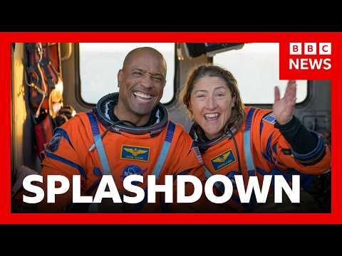 Artemis II crew splash down after historic Moon mission | BBC News