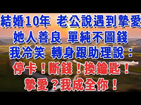 結婚10年 老公說遇到摯愛,她人善良 單純不圖錢,我冷笑 轉身跟助理說:停卡!斷錢!換鑰匙!摯愛?我成全你!#妮妮故事會 #情感故事 #老年生活