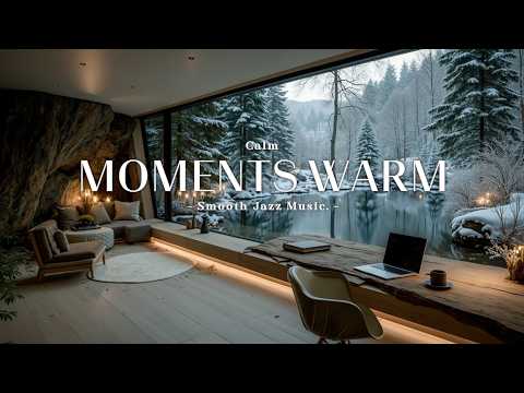 Smooth Jazz Music ~ Warm Cabin Ambience for Focus & Relaxation | Snowy Winter Vibes