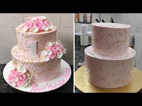 So Wonderful Two Step 1st Birthday Flower Cake For Girl|Amazing Two Step Girl Birthday Decoration