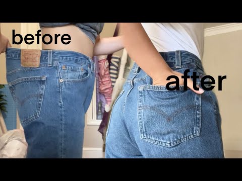 In depth altering oversized jeans how to || 5+ inches off the waist and maintaining natural hem