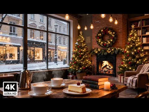 Quiet Jazz Piano Cafe π₯ Snow Outside and Fireplace Inside for Studying, Working and Focusing
