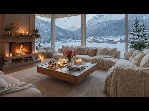 ๐น Winter Elegance Lounge | Flowers Piano & Snow 4 Hours | Fireplace Ambience for Relaxation