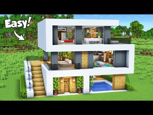 Minecraft: How to Build a Modern House Tutorial (Easy) #82 - Interior in Description!