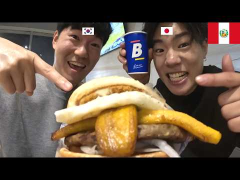 Coreano y japones probando hamburguesa 100% peruana en BEMBOS por primera vez!!