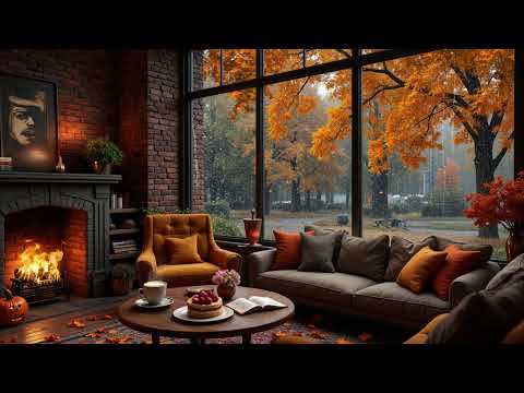 Beautiful Rainy Coffee Shop Ambience 🍂 Autumn Jazz Piano & Rain Sounds for Work, Study & Relax