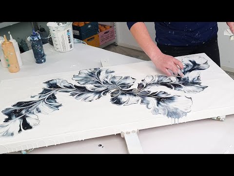 Best yet!? Monochrome & Pearl MAGIC🖤 / Acrylic Pouring / Botanical Painting