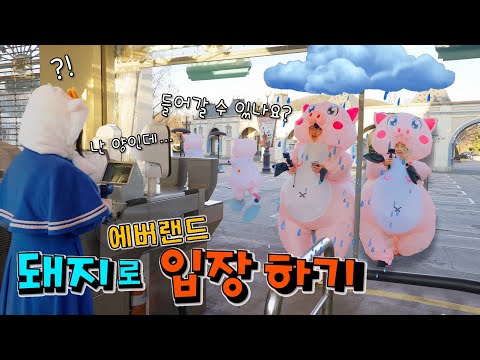 Can I enter Everland wearing a pig costume?! LOL Living as a pig 24 hours a day