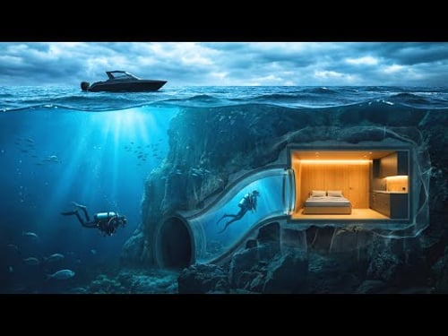 This man Built a SECRET HOUSE inside an UNDERWATER CAVE — Building a house in the open sea (ASMR)
