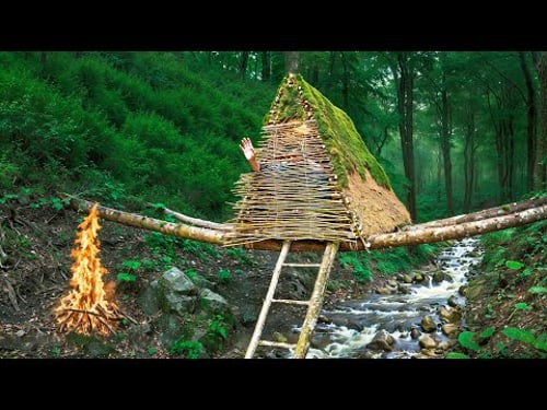 A LONG-FORGOTTEN TECHNOLOGY of our ANCESTORS - building an A-frame shelter over a stream | Bushcraft