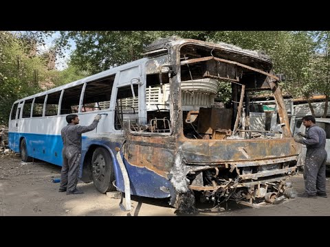 Passenger Bus Completely Burnt Due to Dangerous Accident /Complete video of Repairing burnt Hino Bus