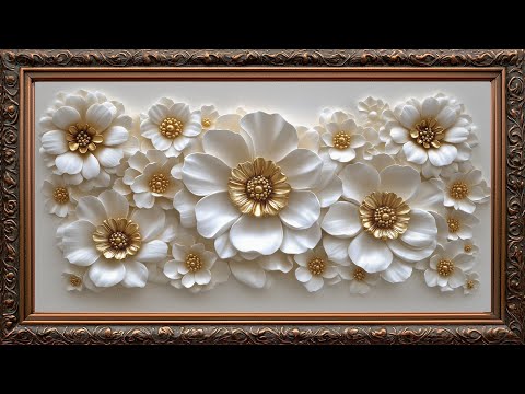 Luxurious Gold and white flowers | Gold Frame tv | Gold Framed TV Art Screensaver