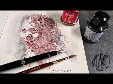 Portrait In Red Pen & Ink & Grey Wash: A Non-narrated Demonstration