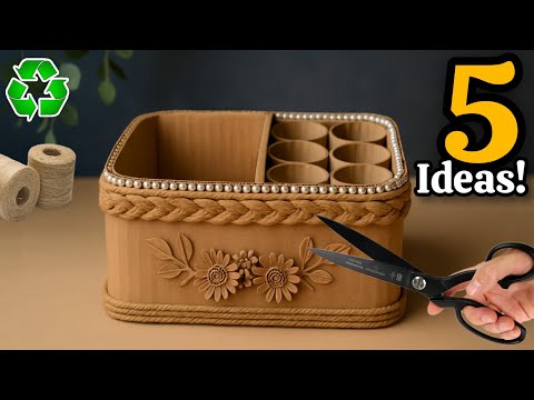 5 Genius DIY Cardboard Box Ideas ♻️😍Easy Organizer Crafts from Recycled Materials