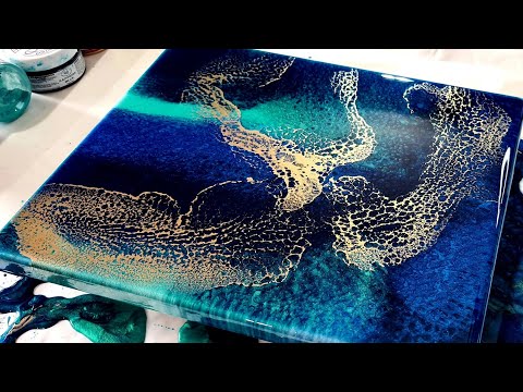 #993 Resin Pour Painting On Canvas With Cells And Amazing Metallic Gold Lacing