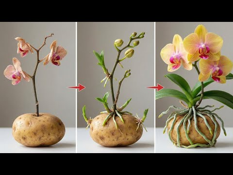 Stick a dry orchid branch into a potato! The orchids suddenly sprout like crazy.