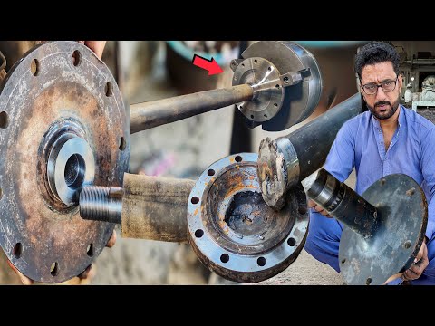 Double jointing of a broken axle in the shape of a sword repaired by threading both joints