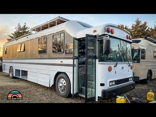 Every Step of a Raised Roof Bus Tiny Home - Time Lapse