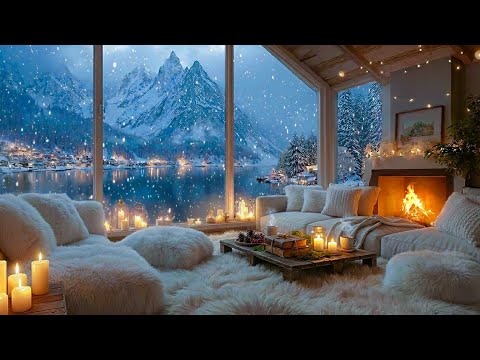 Warm Winter Cabin by the Lake βοΈ Soft Piano Music & Crackling Fireplace Sounds for Sleep & Focus