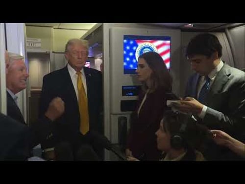 President Trump Speaks with Reporters Aboard Air Force One