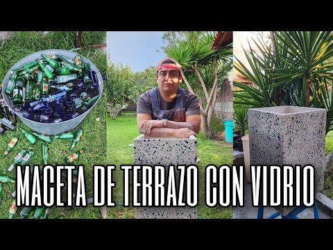 ♻️ RECICLA VIDRIO, como hacer maceta grande de terrazo con botellas de vidrio