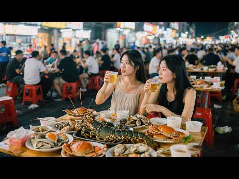 来福建晋江夜市吃海鲜,一顿吃了我好几天的伙食费,小青龙 大膏蟹 吃的太过瘾了【我是忐忑妞】