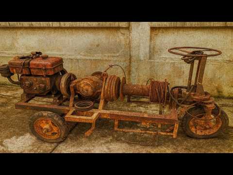 Extreme Restoration of a Heavily Rusted 3-Wheel Construction Winch
