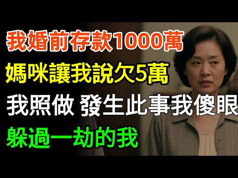 我婚前存款1000萬!媽咪卻讓我跟婆家說欠了5萬!我照做3月後發生此事我傻眼!躲過一劫的我:媽咪英明!#故事分享 #家庭 #婆媳